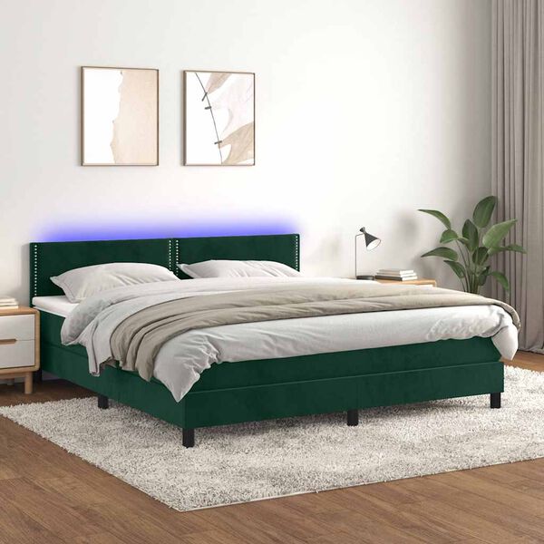 vidaXL Sommier &agrave; lattes de lit avec matelas LED Vert fonc&eacute; 180x200 cm