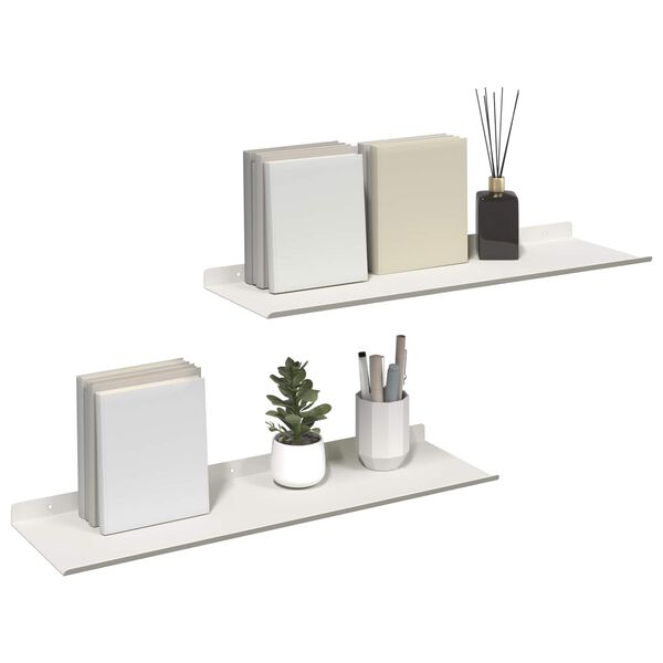 vidaXL &Eacute;tag&egrave;re flottante 2 pcs Blanc 60 x 18 x 2,5 cm Acier