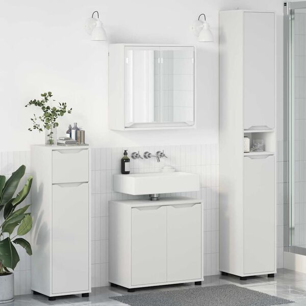 vidaXL Ensemble de mobilier de salle de bain avec tiroir 4 pcs Blanc