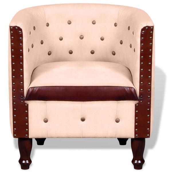 vidaXL Chaise cabriolet beige cuir véritable et toile