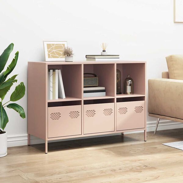 vidaXL Buffet rose 101,5x39x73,5 cm acier lamin&eacute; &agrave; froid