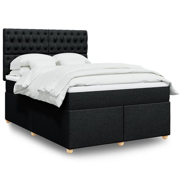 vidaXL Sommier &agrave; lattes de lit avec matelas Noir 140x190 cm Tissu