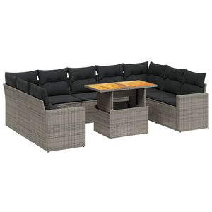 vidaXL Salon de jardin avec coussins 10 pcs gris r&eacute;sine tress&eacute;e
