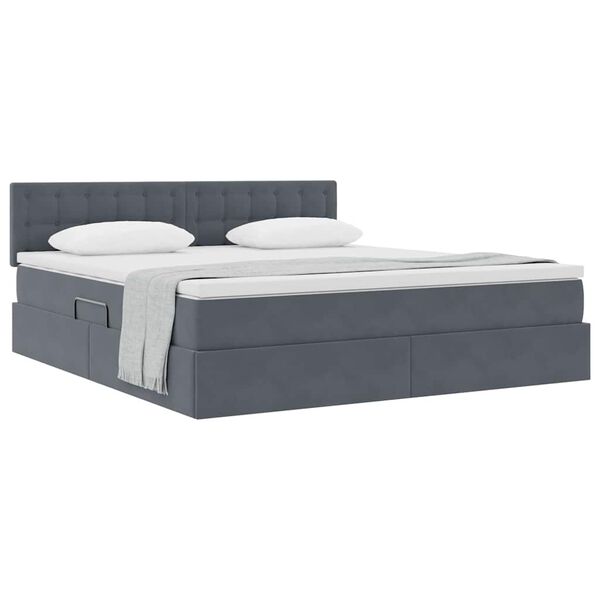 vidaXL Lit de Rangement avec matelas Gris fonc&eacute; 180 x 200 cm Velours