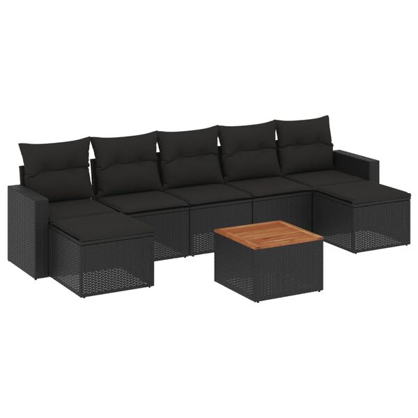 vidaXL Salon de jardin 8 pcs avec coussins noir r&eacute;sine tress&eacute;e