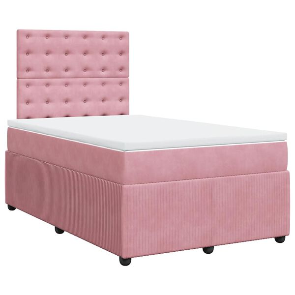 vidaXL Sommier &agrave; lattes de lit avec matelas rose 120x190 cm velours