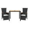 vidaXL Ensemble &agrave; manger de jardin avec coussins 3 pcs Noir