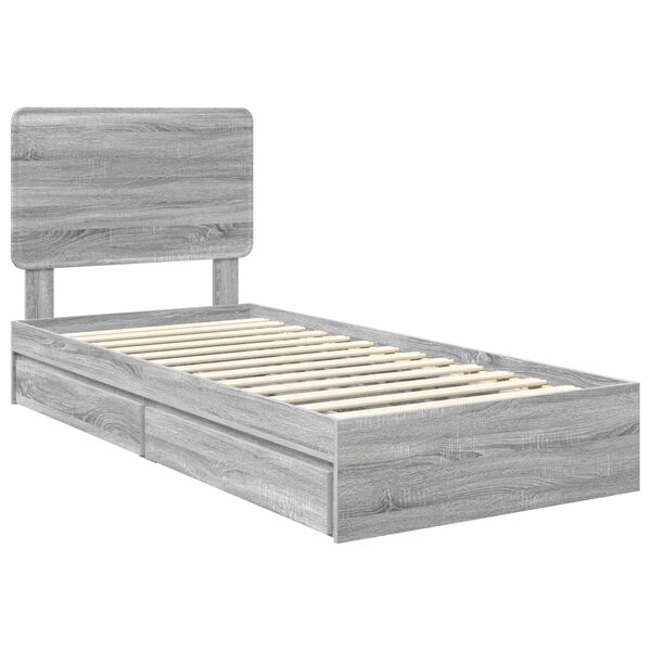 vidaXL Lit de Rangement Gris Sonoma 100 x 200 cm Bois d'ing&eacute;nierie