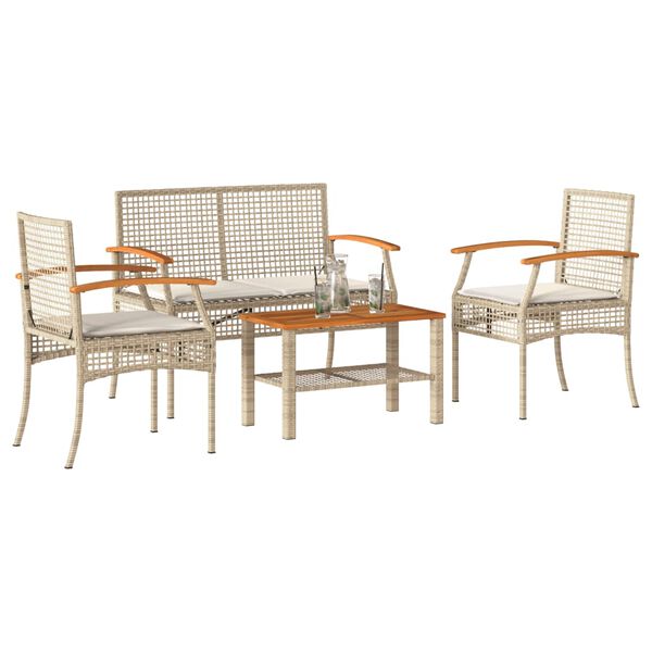 vidaXL Salon de jardin avec coussins 4 pcs beige r&eacute;sine tress&eacute;e