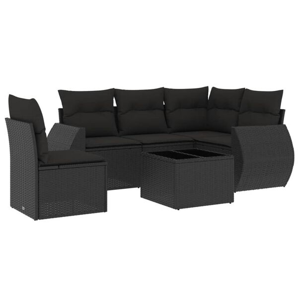 vidaXL Salon de jardin 6 pcs avec coussins noir r&eacute;sine tress&eacute;e
