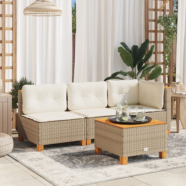 vidaXL Canapé de jardin avec coussins 3 places beige résine tressée