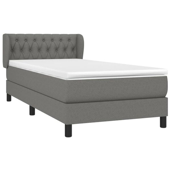 vidaXL Sommier &agrave; lattes de lit avec matelas Gris fonc&eacute; 90x200 cm Tissu