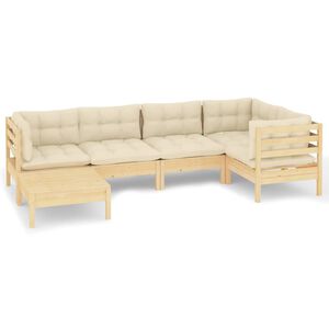 vidaXL Salon de jardin 6 pcs avec coussins cr&egrave;me Bois de pin massif