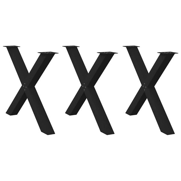 vidaXL Pieds de table &agrave; manger en forme de X, 3 pi&egrave;ces, noir, 90 x (72-73) cm, acier