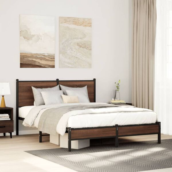 vidaXL Cadre de lit en m&eacute;tal sans matelas ch&ecirc;ne marron 140x200 cm