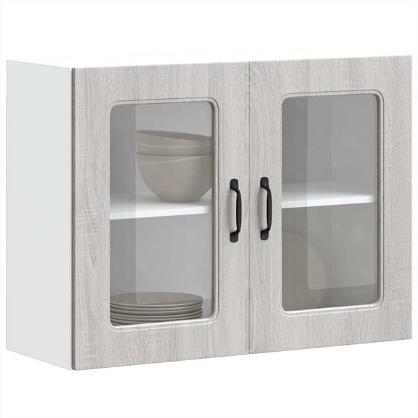 vidaXL Armoire murale de cuisine avec porte vitr&eacute;e "Kalmar" Bois d'ing&eacute;nierie gris Sonoma
