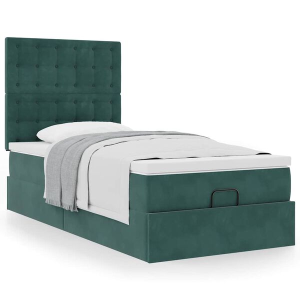 vidaXL Cadre de lit ottoman avec matelas vert fonc&eacute; 80x200 cm velours