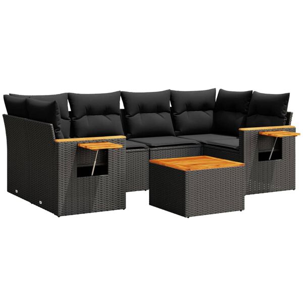 vidaXL Salon de jardin 7 pcs avec coussins noir r&eacute;sine tress&eacute;e
