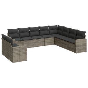 vidaXL Salon de jardin avec coussins 10 pcs gris r&eacute;sine tress&eacute;e