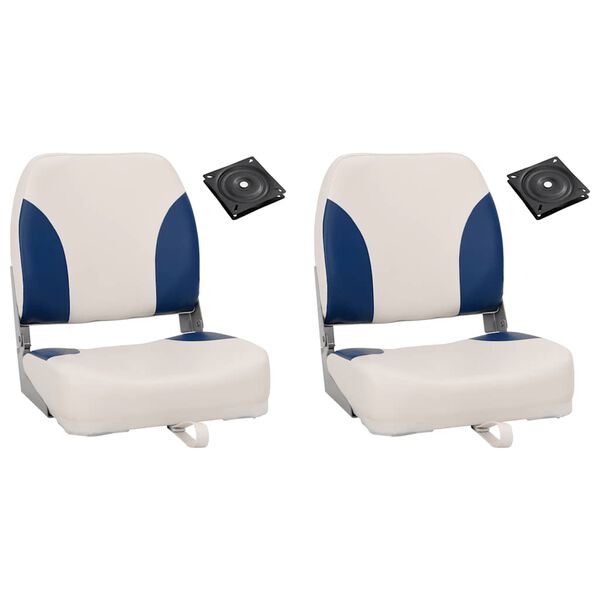 vidaXL Si&egrave;ge de bateau pliable lot de 2 oreiller bleu blanc