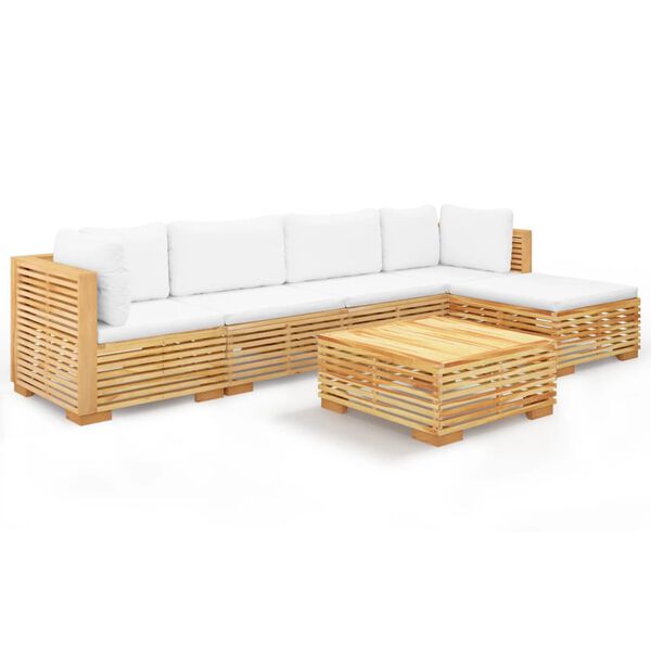 vidaXL Salon de jardin 6 pcs avec coussins Bois de teck solide