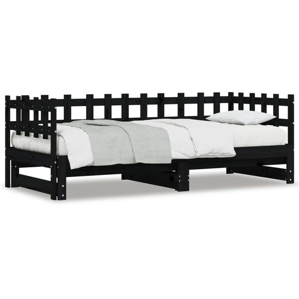 vidaXL Lit coulissant sans matelas noir 2x(80x200) cm Bois massif