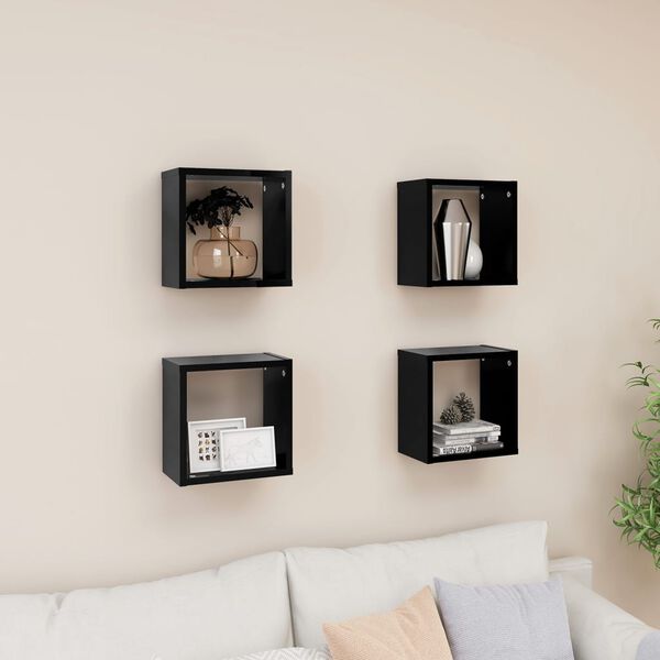 vidaXL &Eacute;tag&egrave;res cube murales 4 pcs Noir 26x15x26 cm