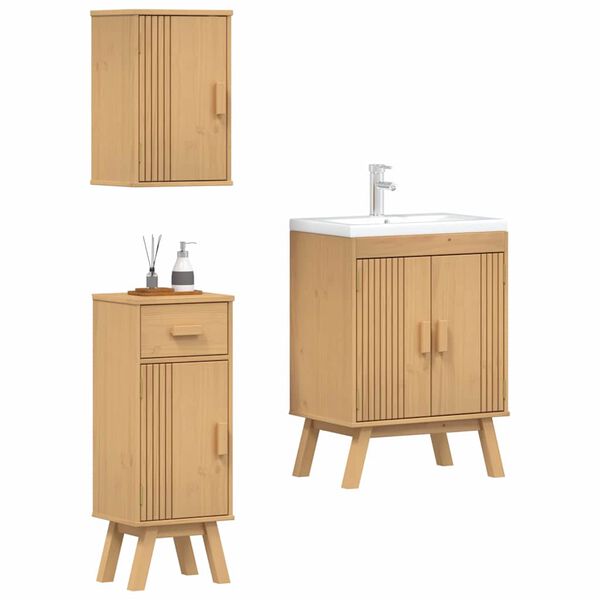 vidaXL Ensemble de mobilier de salle de bain avec tiroir 3 pcs Marron