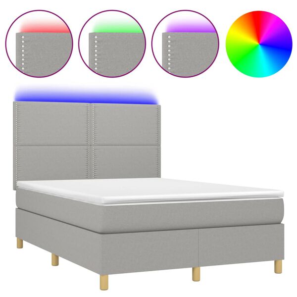 vidaXL Sommier &agrave; lattes de lit et matelas et LED Gris clair 140x190 cm