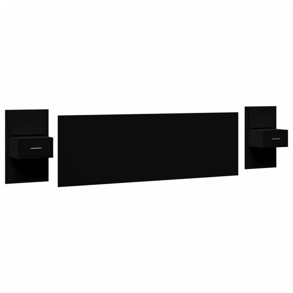 vidaXL T&ecirc;te de lit avec armoires noir 240 cm bois d'ing&eacute;nierie