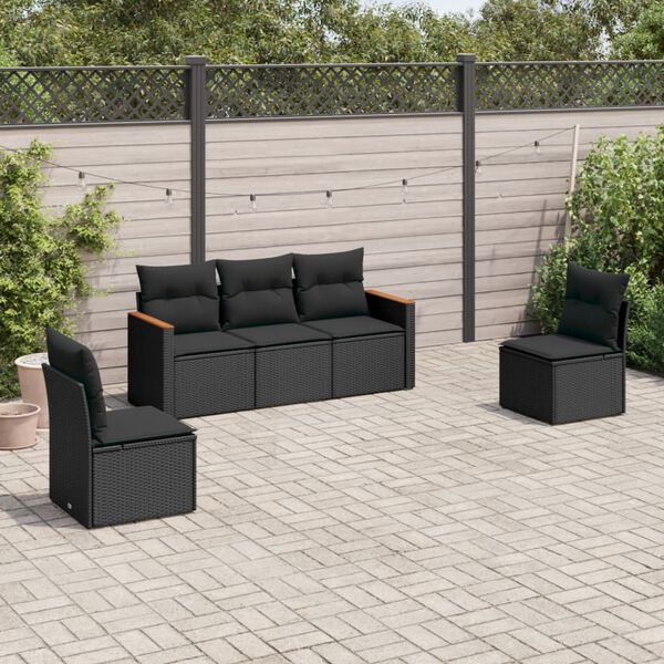 vidaXL Salon de jardin 5 pcs avec coussins noir r&eacute;sine tress&eacute;e