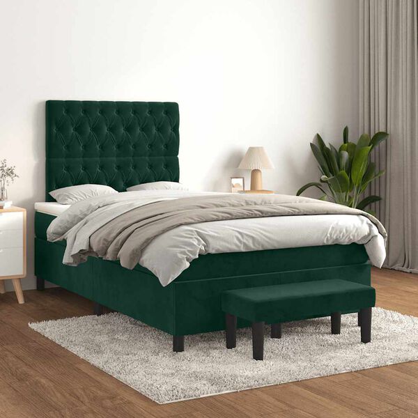 vidaXL Sommier &agrave; lattes de lit et matelas Vert fonc&eacute; 120x200cm Velours