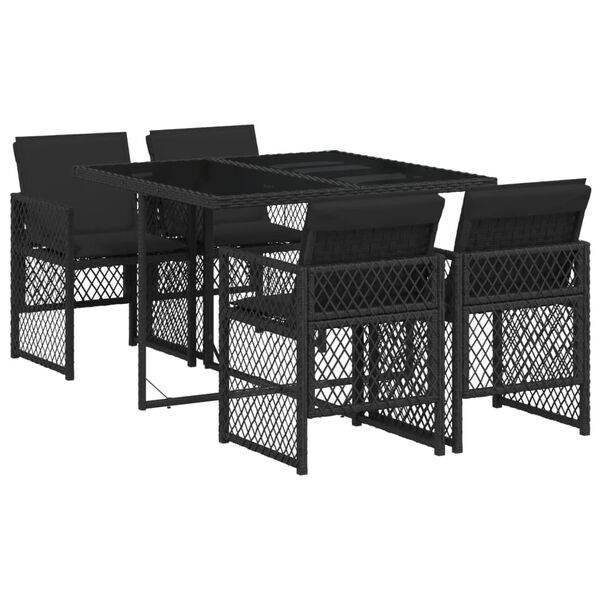 vidaXL Ensemble &agrave; manger de jardin coussins 5pcs noir r&eacute;sine tress&eacute;e