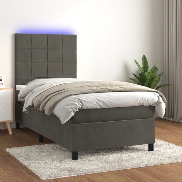 vidaXL Sommier &agrave; lattes de lit et matelas et LED Gris fonc&eacute; 90x200 cm