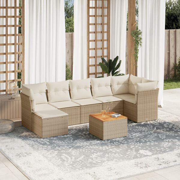 vidaXL Salon de jardin avec coussins 8 pcs beige r&eacute;sine tress&eacute;e