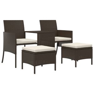 vidaXL Canap&eacute; de jardin 2 places avec table et tabourets marron rotin