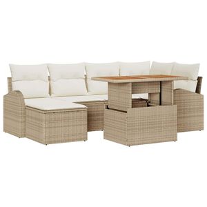 vidaXL Ensemble de canap&eacute; de jardin 7 pcs Beige Poly rotin