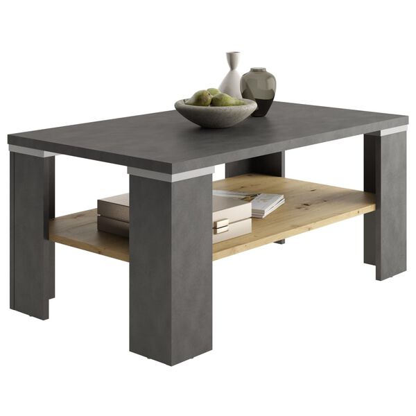 FMD Table basse avec &eacute;tag&egrave;re Gris Matera et ch&ecirc;ne artisanal