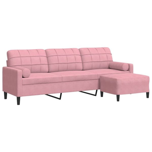 vidaXL Canapé à 3 places avec repose-pieds Rose 210 cm Velours