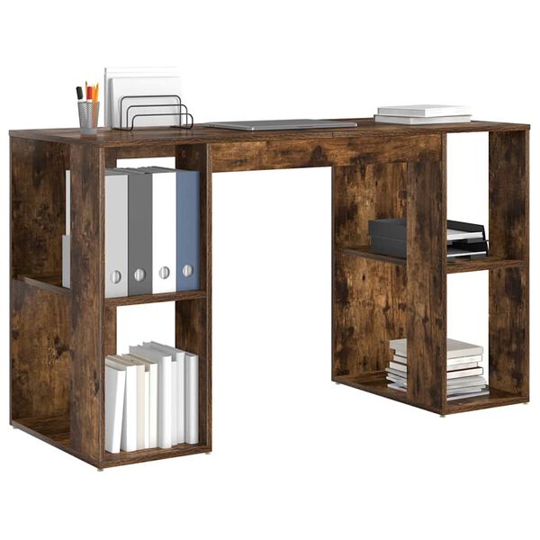vidaXL Bureau avec Rangement Chêne fumé 130 x 50,5 x 75 cm
