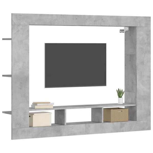 vidaXL Meuble TV gris b&eacute;ton 152x22x113 cm bois d'ing&eacute;nierie