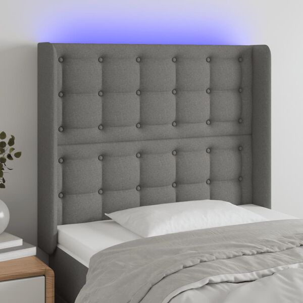 vidaXL T&ecirc;te de lit &agrave; LED Gris fonc&eacute; 103x16x118/128 cm Tissu