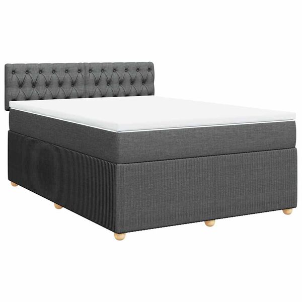 vidaXL Sommier &agrave; lattes de lit avec matelas Gris fonc&eacute; 140x200cm Tissu