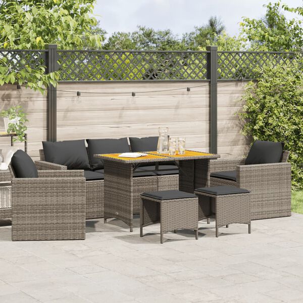 vidaXL Salon de jardin 6 pcs avec coussins gris résine tressée