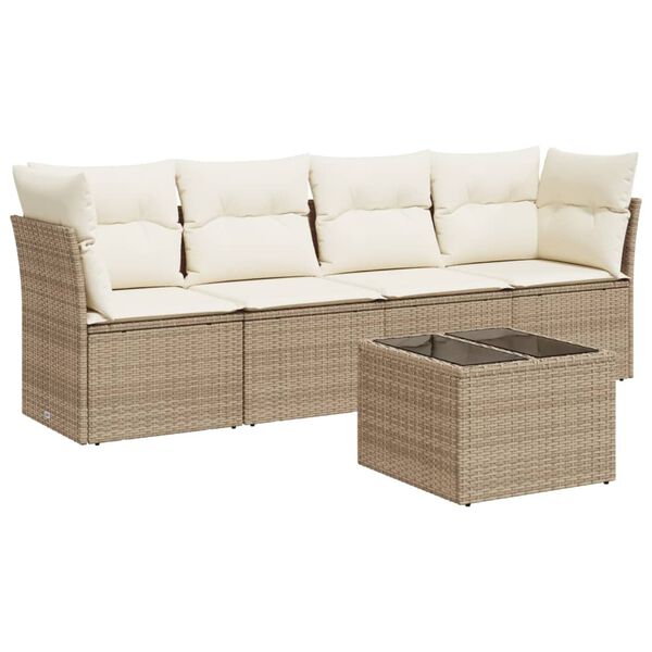 vidaXL Salon de jardin avec coussins 5 pcs beige r&eacute;sine tress&eacute;e