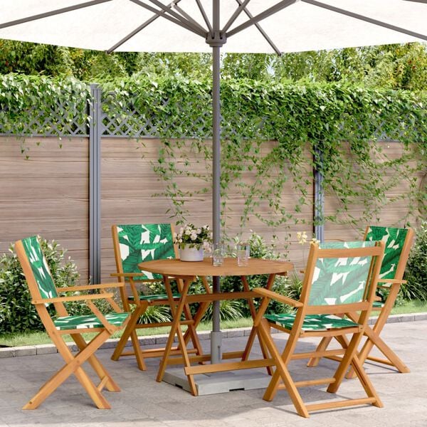 vidaXL Ensemble &agrave; manger de jardin 5 pcs motif de feuilles tissu bois