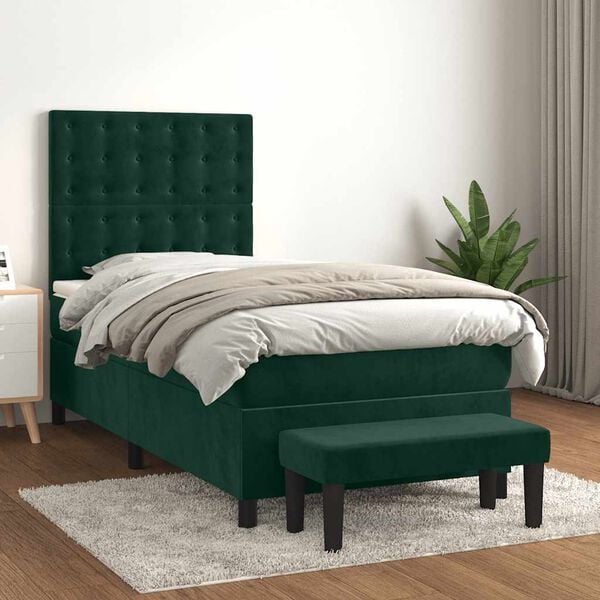 vidaXL Sommier &agrave; lattes de lit avec matelas Vert fonc&eacute; 90x200 cm