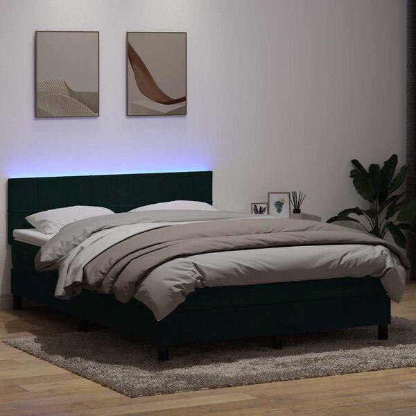 vidaXL Sommier &agrave; lattes de lit et matelas et LED vert fonc&eacute; 140x210cm velours