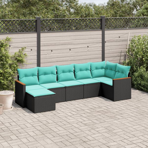 vidaXL Salon de jardin 7 pcs avec coussins noir r&eacute;sine tress&eacute;e