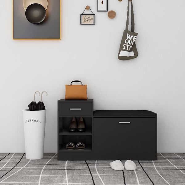 vidaXL Banc &agrave; chaussures Noir 94,5x31x57 cm Agglom&eacute;r&eacute;